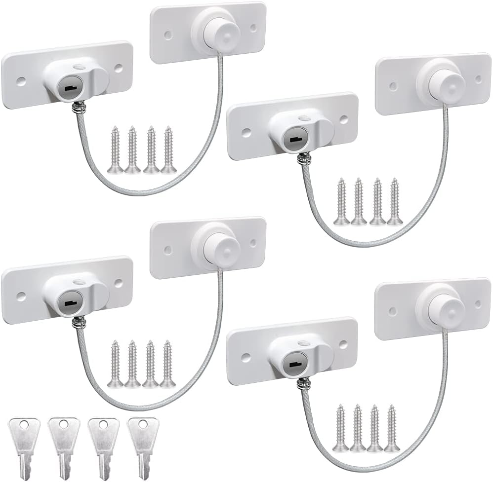 4 Pack Window Restrictors for UPVC Windows, Safety Locks with Key Cable Lock Doo...