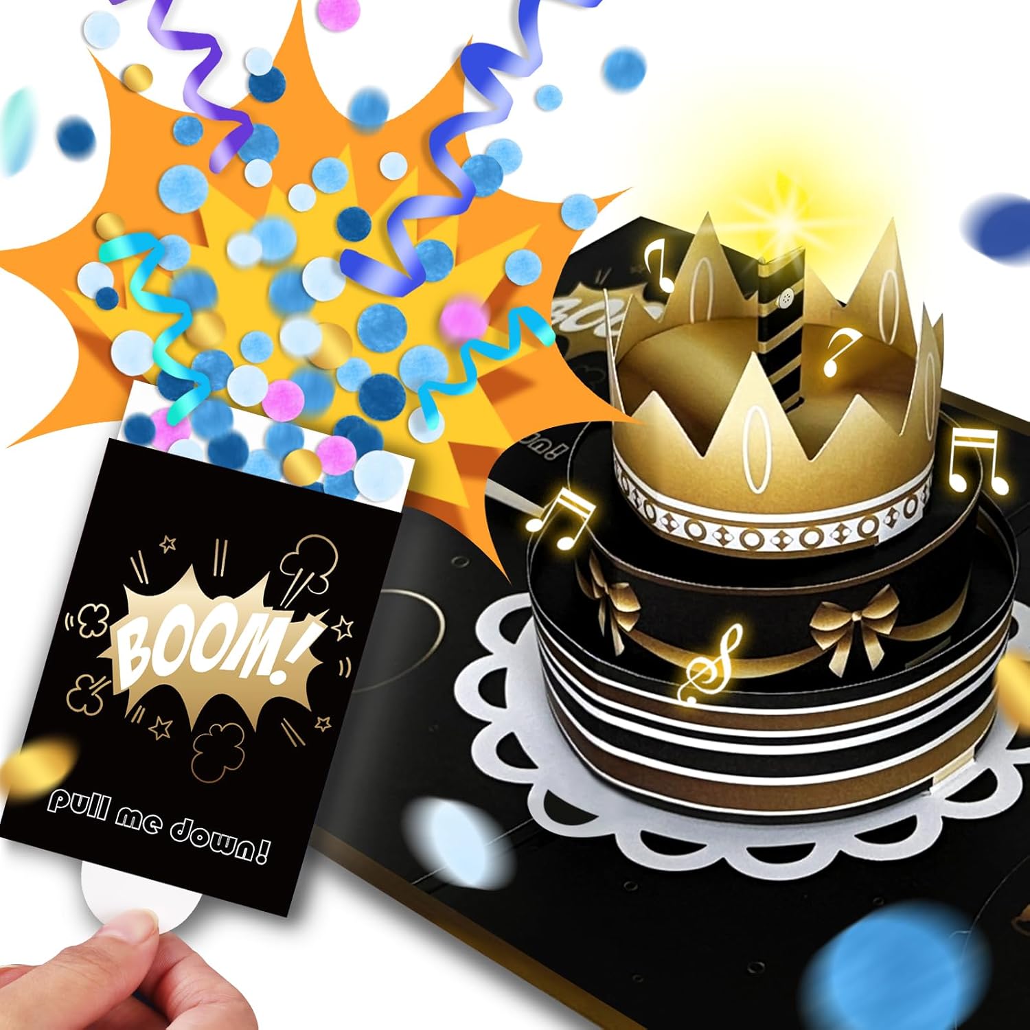 BOOM Birthday Card, Exploding Confetti Pop up Card, Musical Birthday Card, 3D Po...