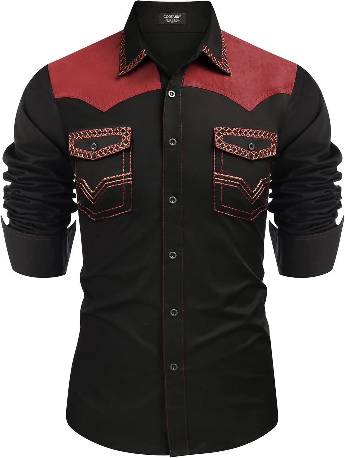 COOFANDY Men's Western Cowboy Shirt Embroidered Long Sleeve Slim Fit Casual Cott...