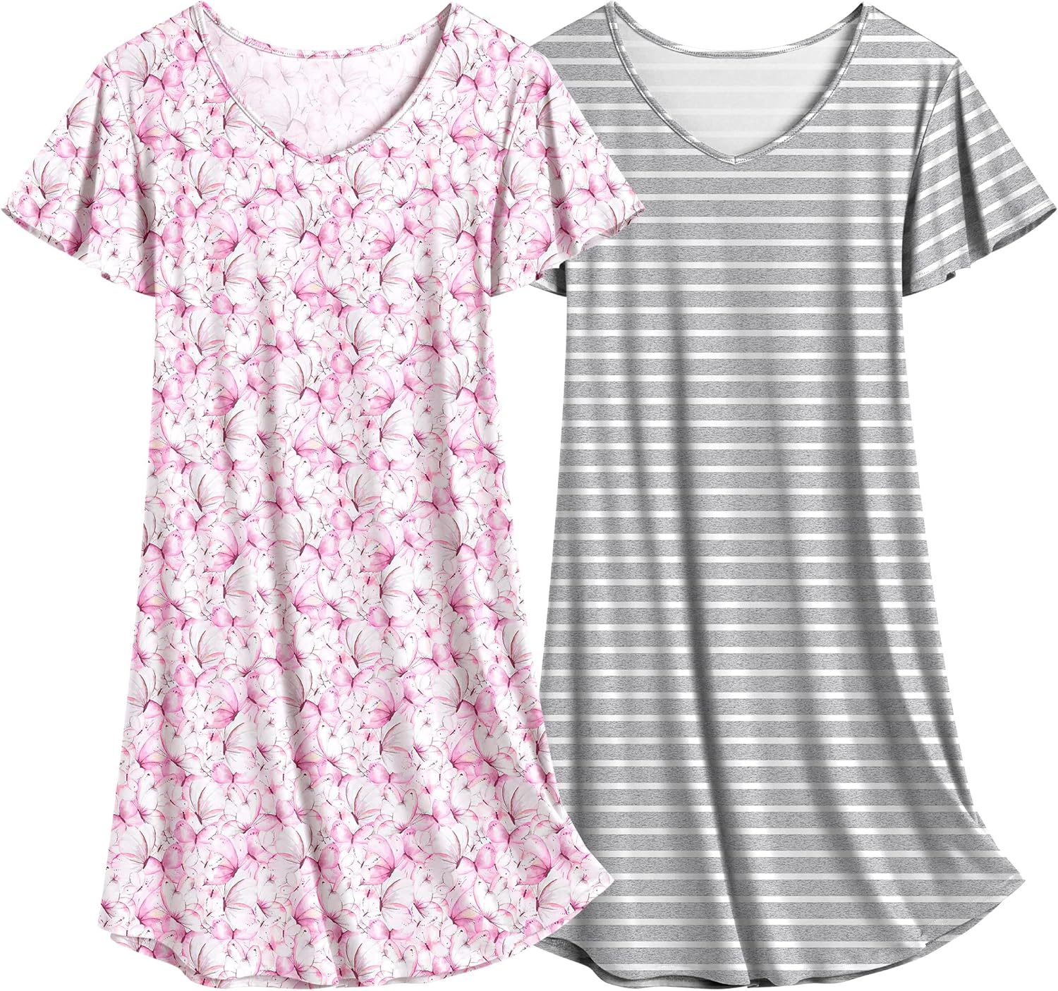 Ekouaer 2 Pack Nightgowns for Women Flare Short Sleeve Sleepshirt V Neck Sleepwe...