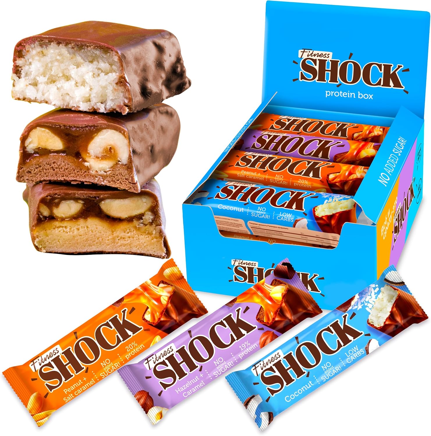 FitnesSHOCK Protein Bar 12pcs no added sugar, 20%...