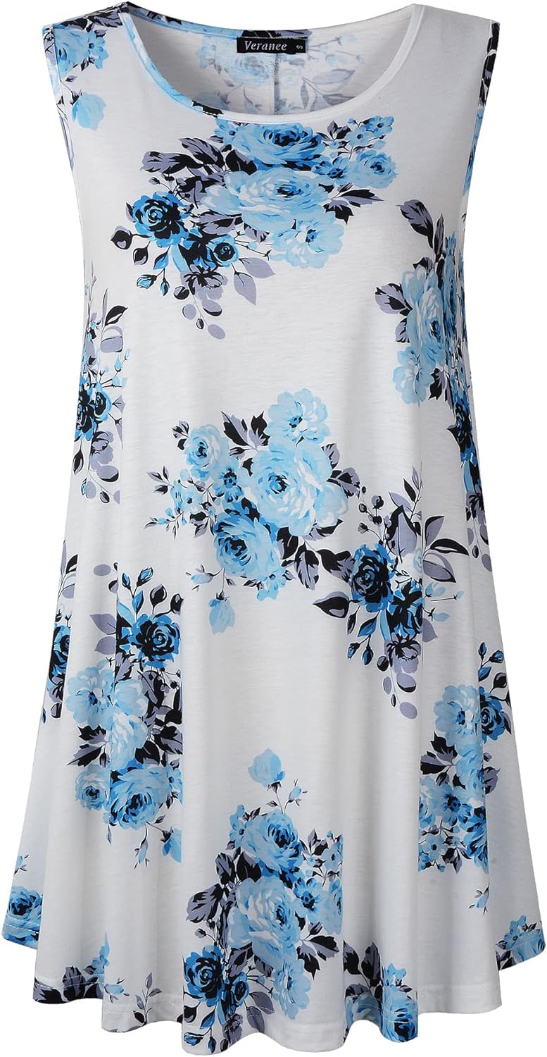 Women's Sleeveless Swing Tunic Summer Floral Flare Tank Top Medium 6-42