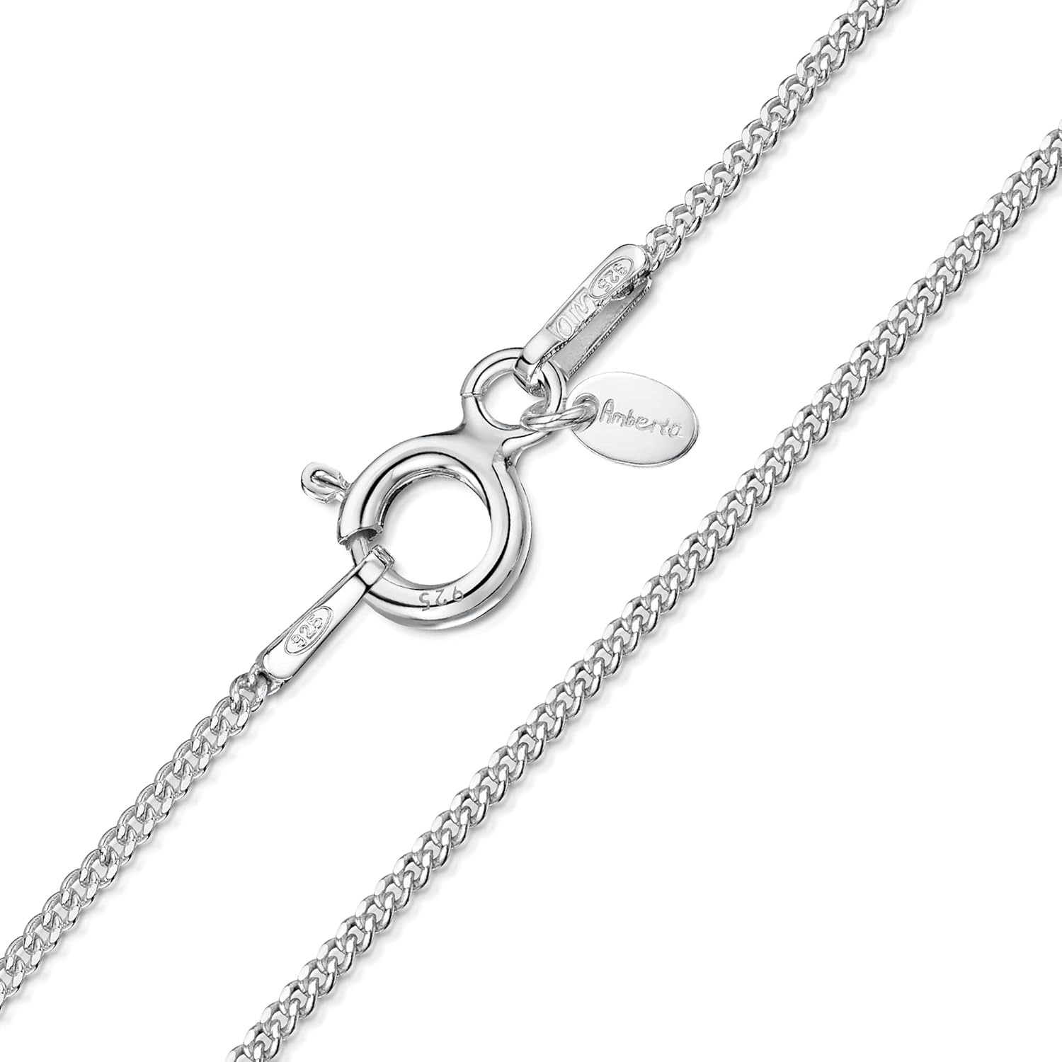 Amberta 925 Sterling Silver 1.1 mm Curb Chain Necklace 14" 16" 18" 20" 22" 24" i...