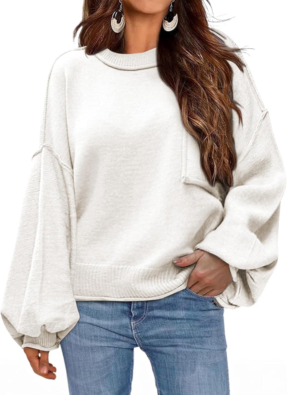 Dokotoo Women's Sweater 2024 Fall Winter Long Sleeve Casual Tops Ribbed Hem Knit...