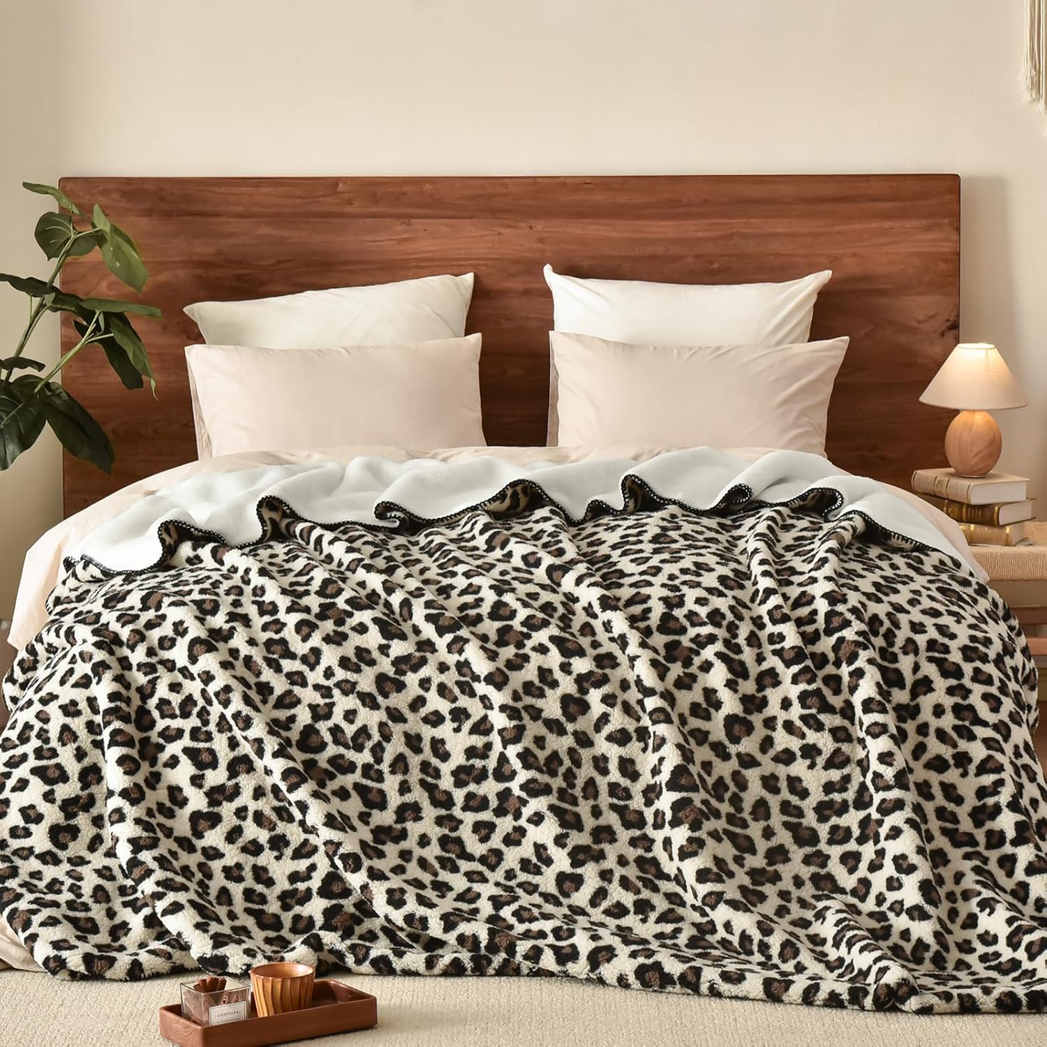 PHF Leopard Print Sherpa Fleece Blanket Queen Size for Women Men Adults, Reversi...