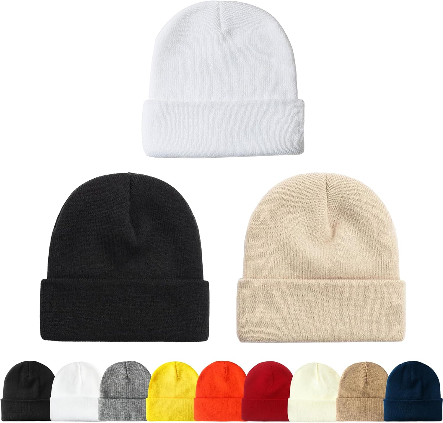 NPQQUAN 3 Packs Unisex Beanie Hats for Men Women Winter Knit Beanies Black+white...