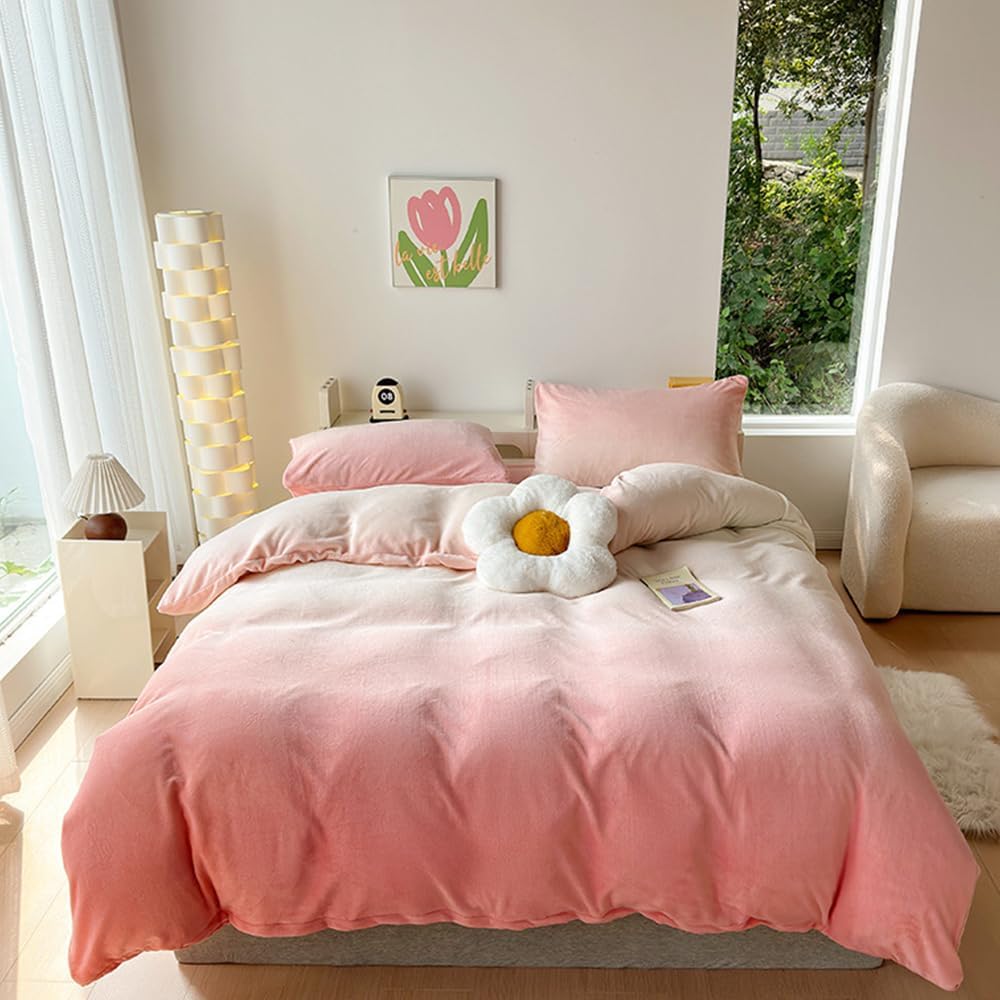CLOTHKNOW Pink White Velvet King Size Comforter Set 3Pcs Pink Bedding Comforter...