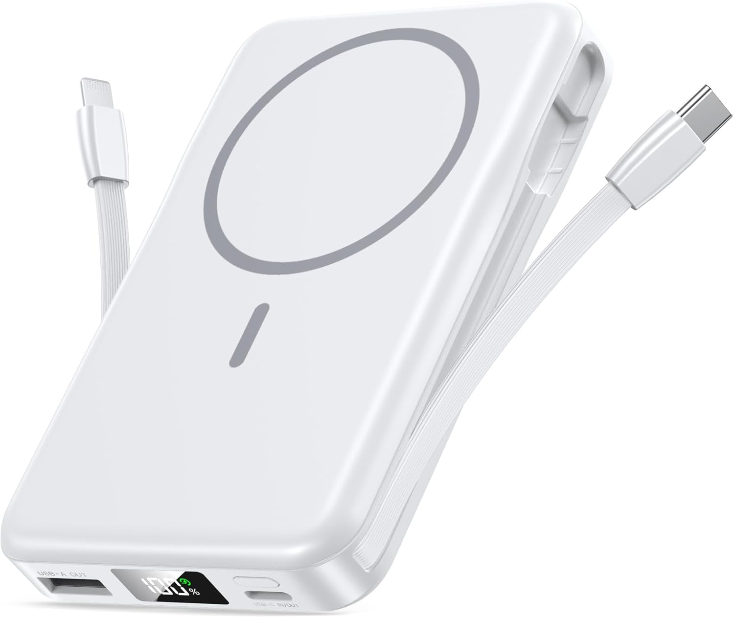 for Magsafe Battery Pack, 5 in 1 Portable Charger with Built in Cable, Magnetic...