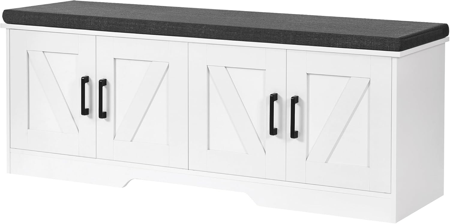 2-Tier Storage Bench, Shoe Bench with Padded Seat Cushion, Entryway Bench with 4...