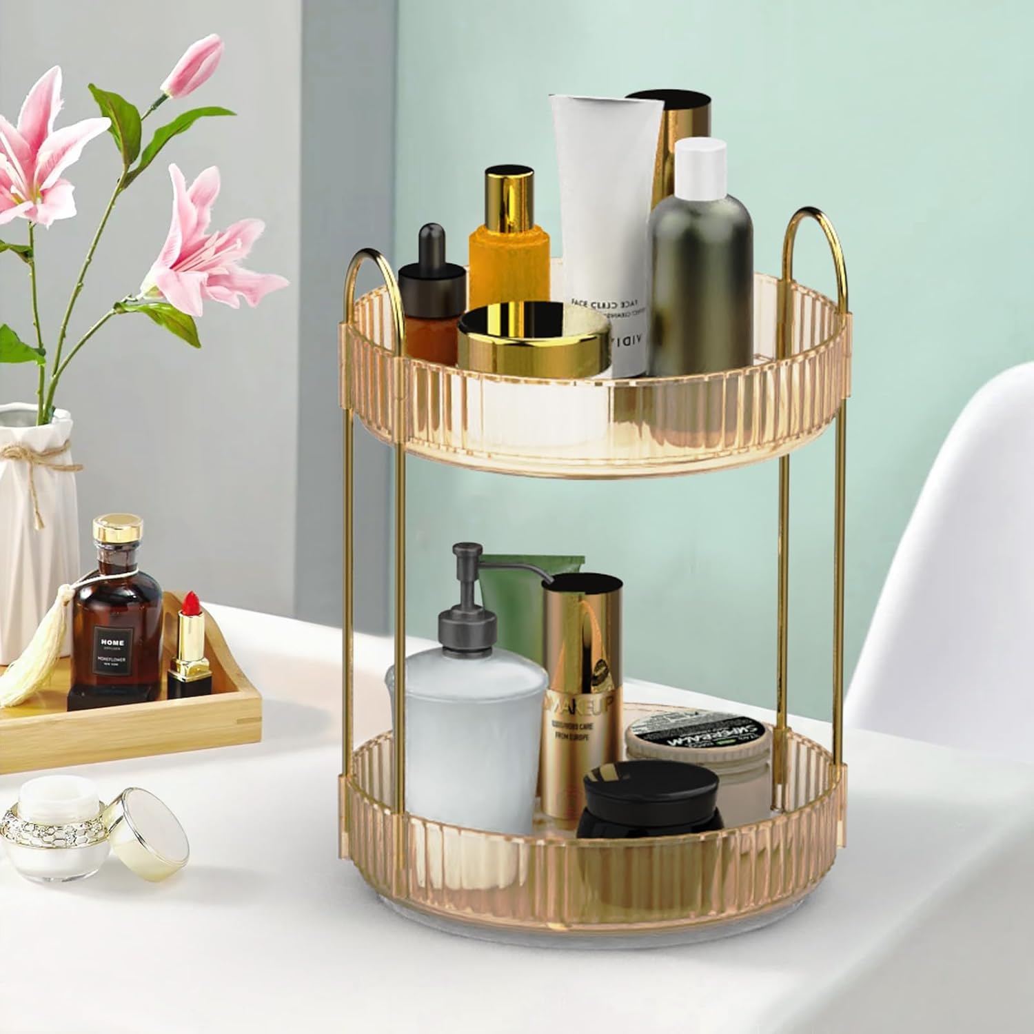 360 Rotating Makeup Organizer for Vanity - Spinning Bathroom Organizer Counterto...