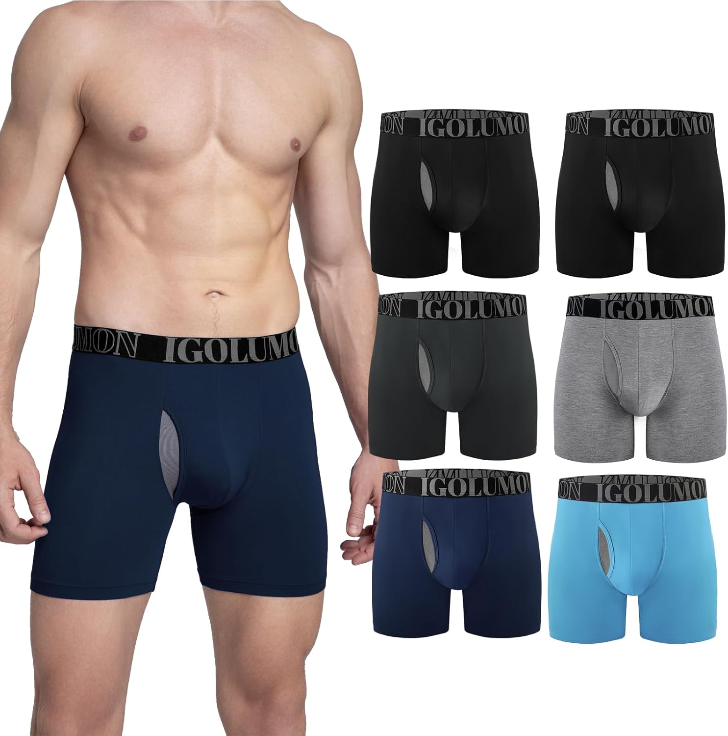 IGOLUMON Bamboo Mens Boxers Shorts Multipack Breathable Men’s Underwear Trunks B...