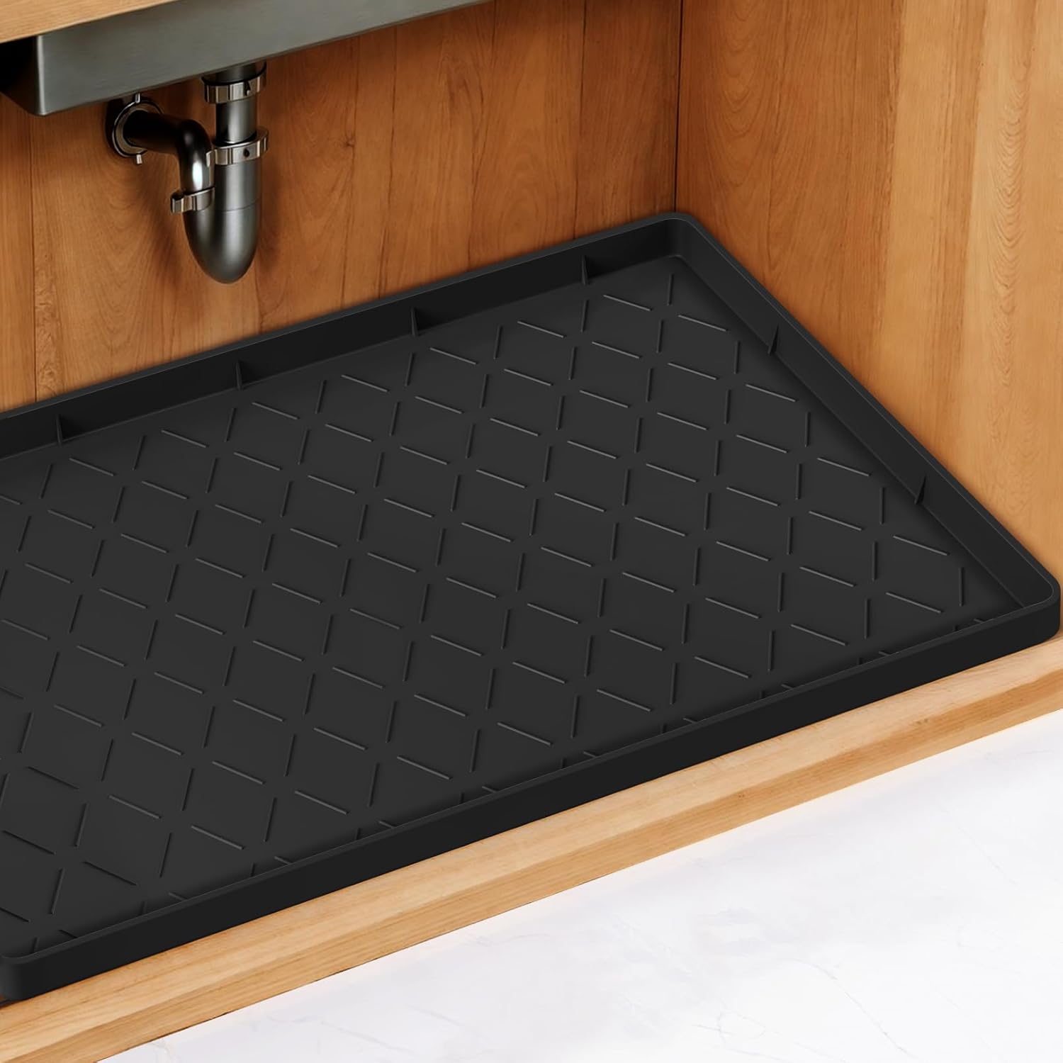 MateeyLife 34'' x 22'' Silicone Under Sink Mat for Kitchen Waterproof, Rubber Un...