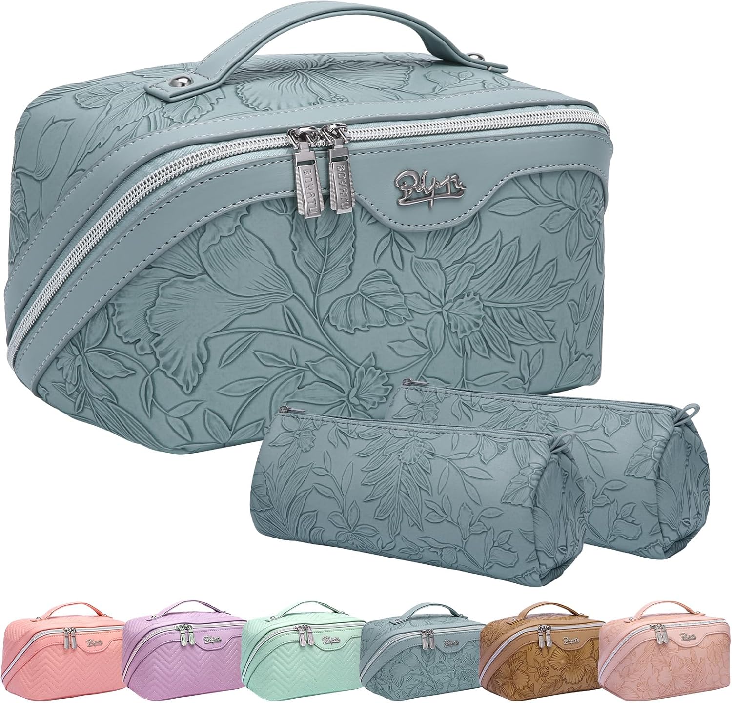 Travel Makeup Bags Cosmetic Organizer Bag: 3-Set Large Capacity Make up Bag - PU...