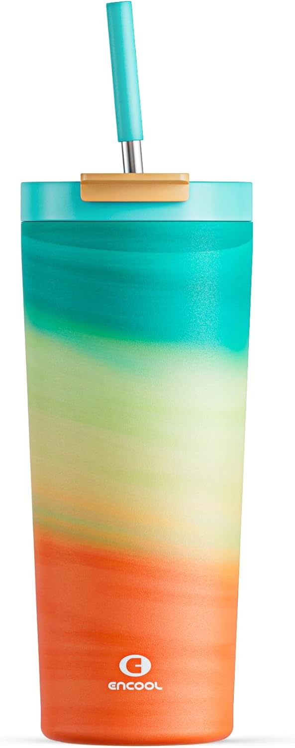 24 oz Insulated Tumbler with Lid and Straw, 100% Leakproof Travel Coffee Mug, St...