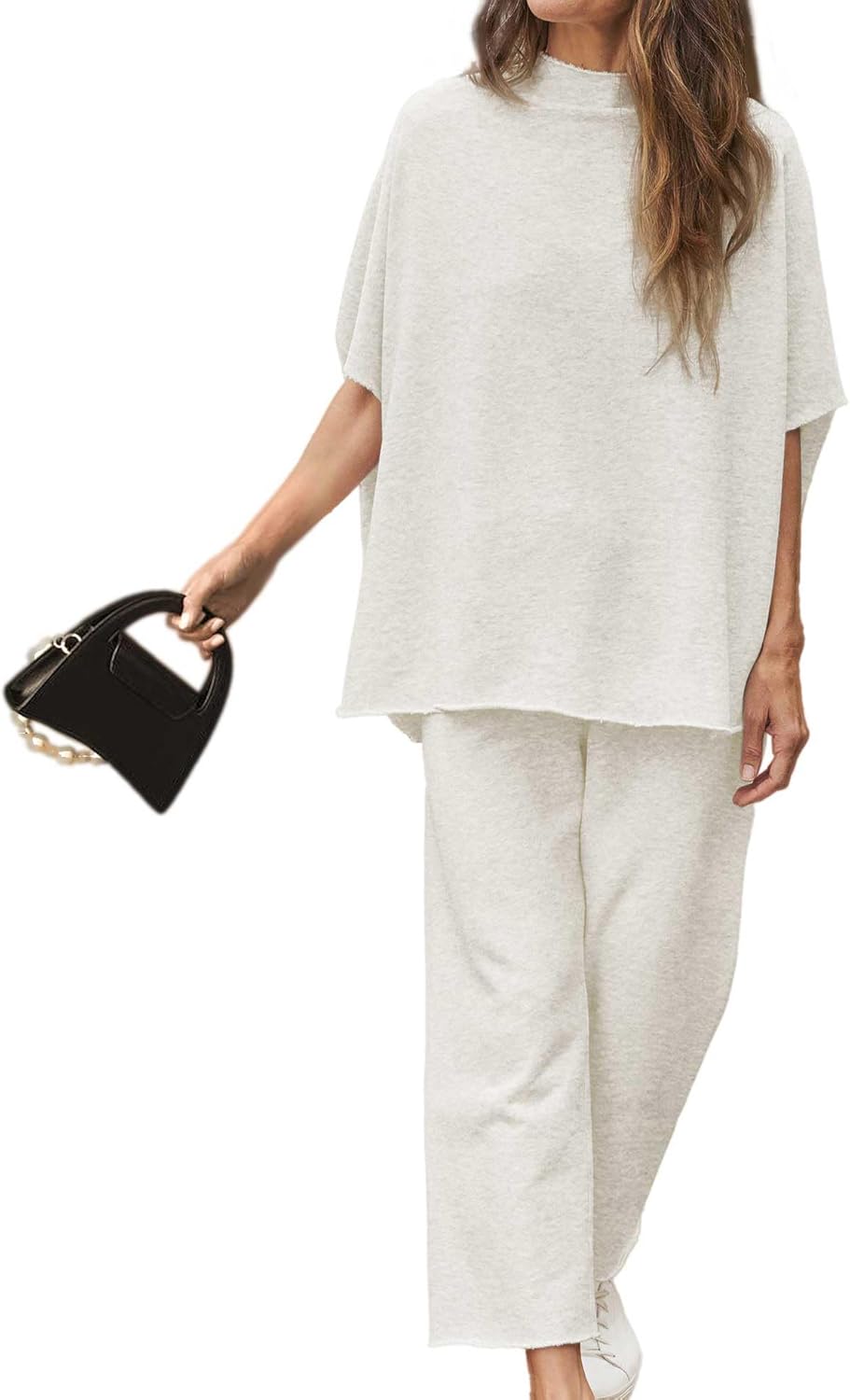 Women's Two Piece Outfits 3/4 Batwing Sleeve Capelet Crew Neck Pullover Top Wide...