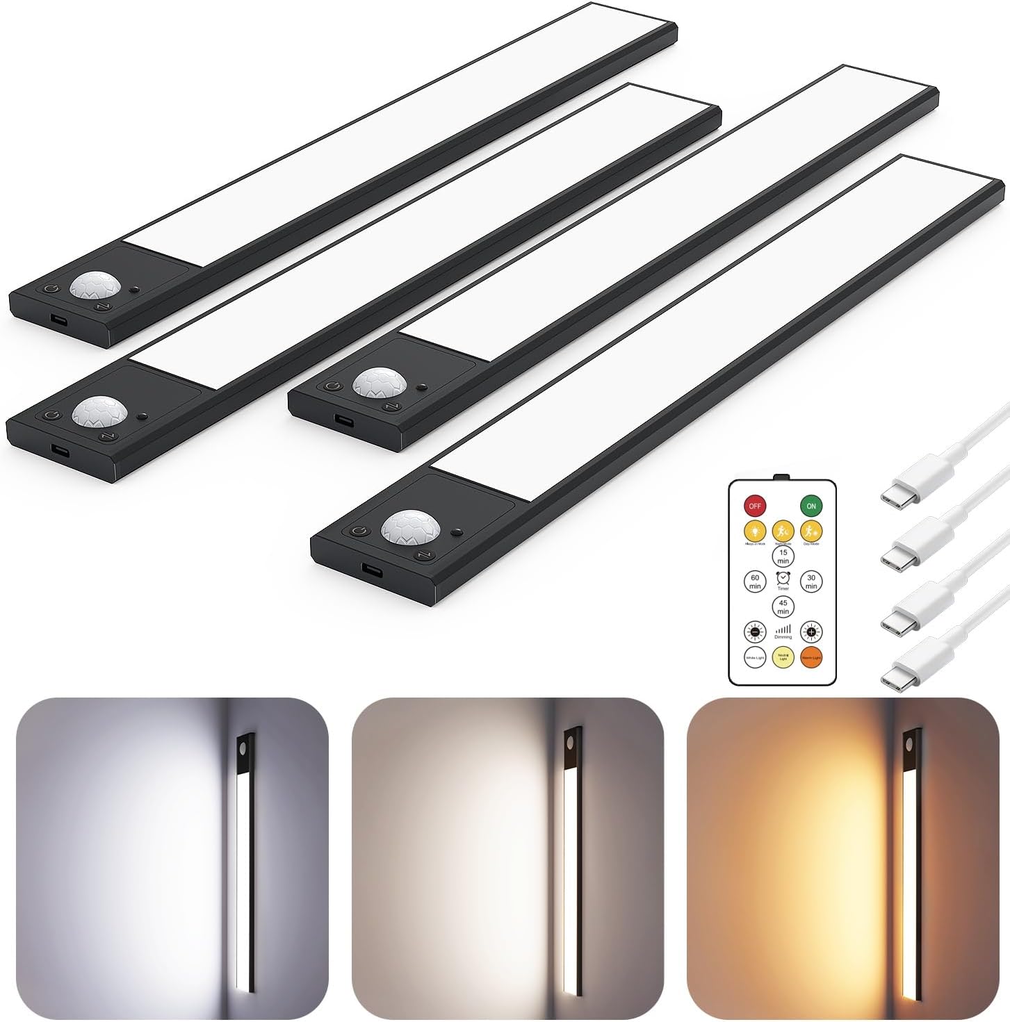 56LED Under Cabinet Lighting Wireless, 12'' Motion Sensor Light Indoor Rechargea...