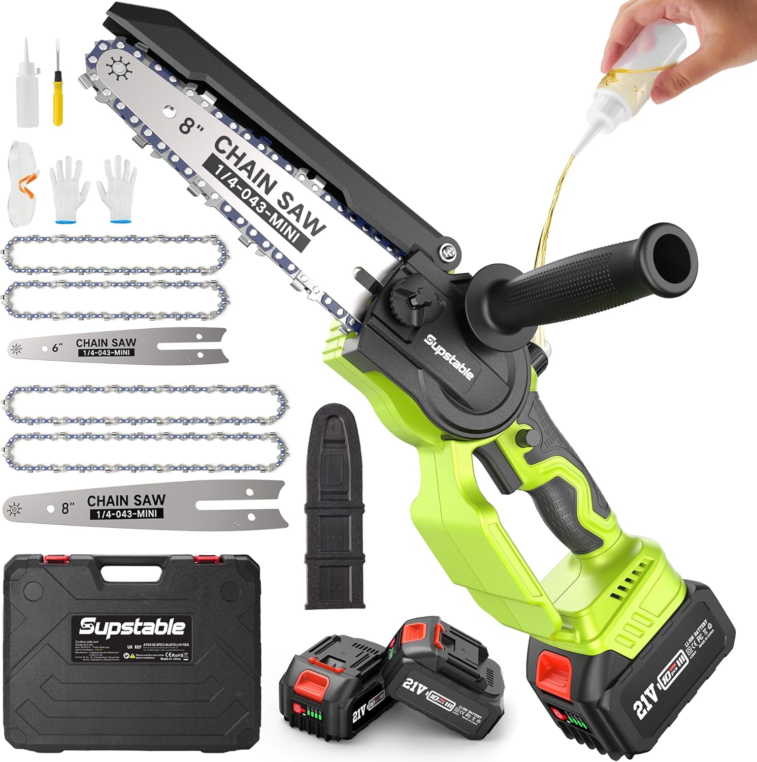 Mini Chainsaw 8 Inch & 6 Inch Brushless, Supstable Cordless Electric Chain Saw w...