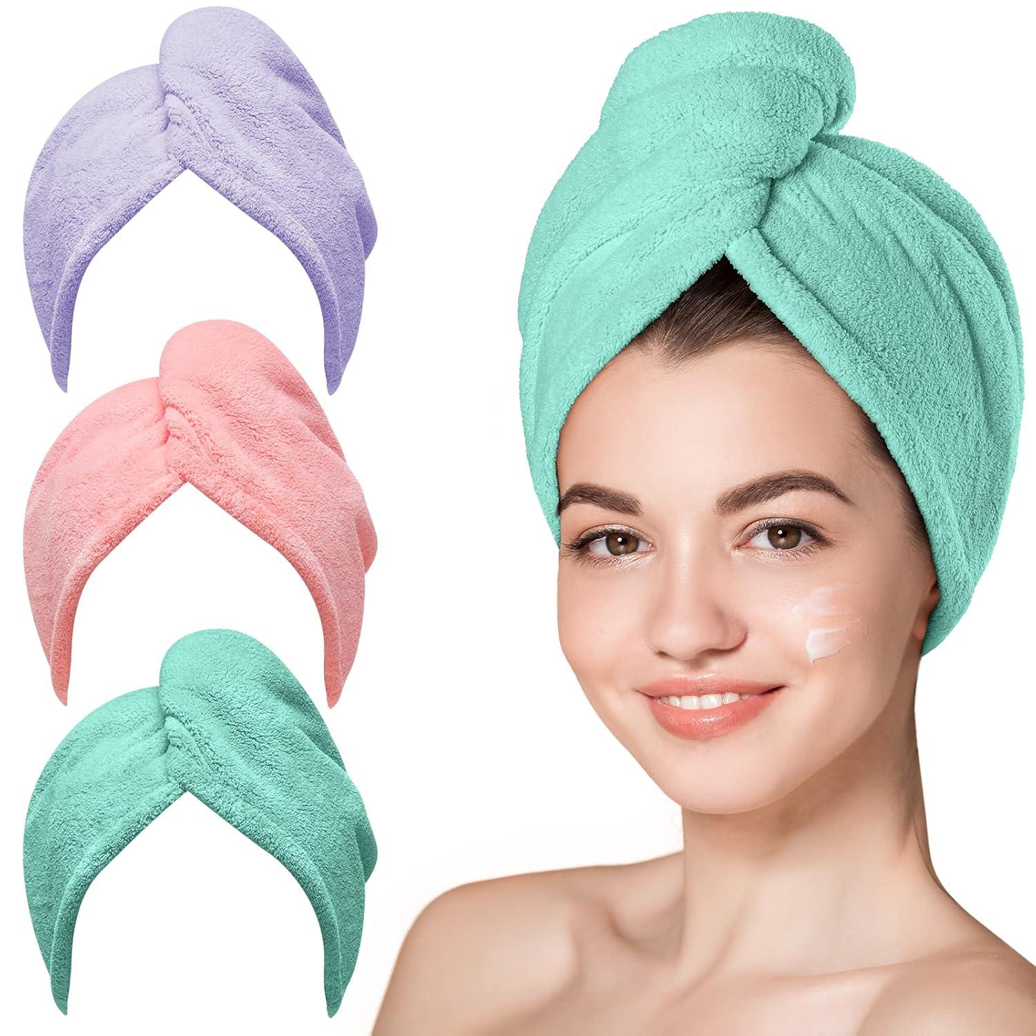 Hicober Microfiber Hair Towel, 3 Packs Hair Turbans for Wet Hair, Drying Hair Wr...