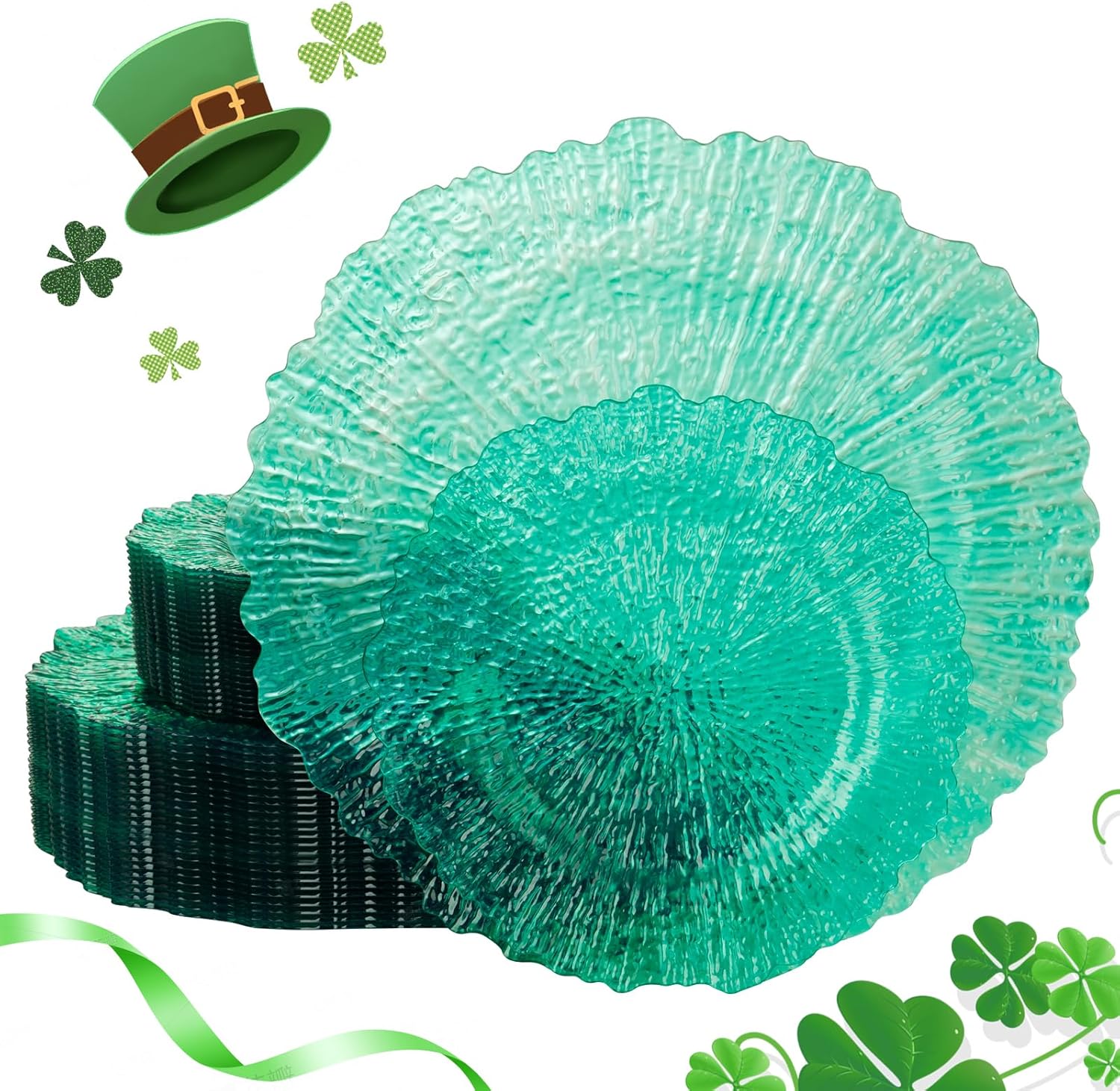 U-QE 60PCS Green Plastic Plates - St Patricks Day Plates Disposable Heavy Duty -...