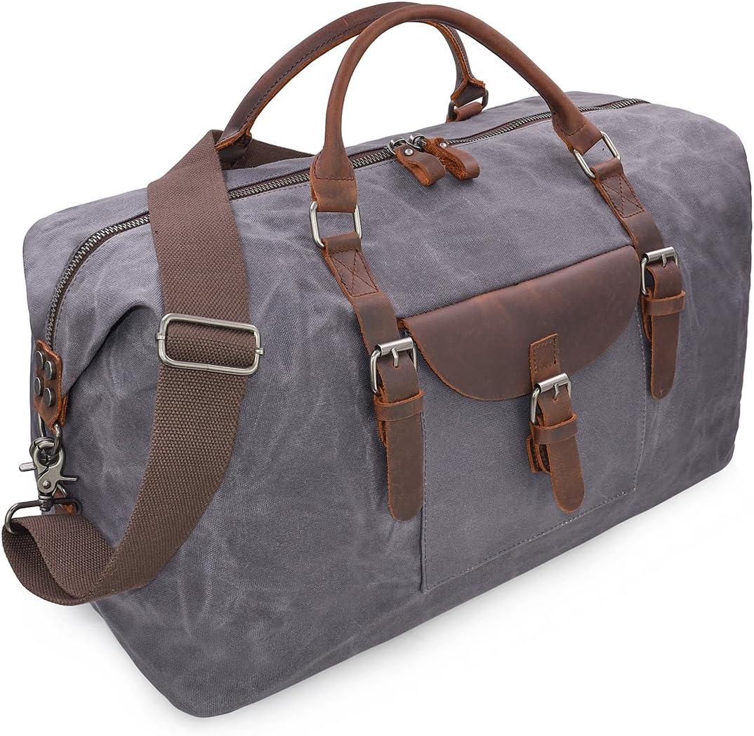 Mens Travel Holdall Duffle Bag Leather Weekend Overnight Bag Waterproof Large Ca...
