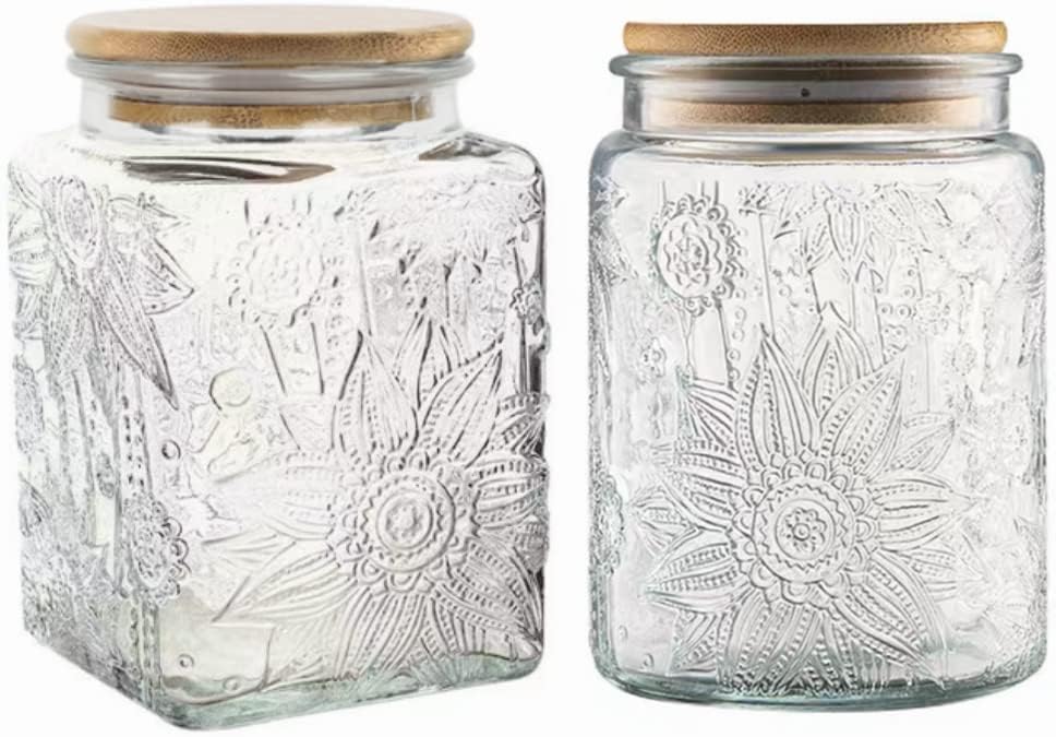 ANSQU Set of 2 Vintage Glass Storage Jars, Glass Food Storage Containers(25.3oz/...