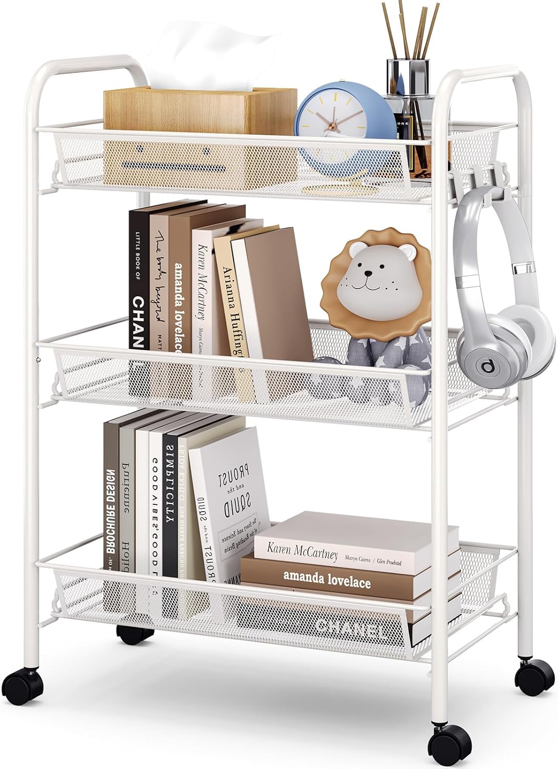 APEXCHASER 3-Tier Rolling Cart,Easy Assemble Mobile Storage Trolley On Wheels,Sl...