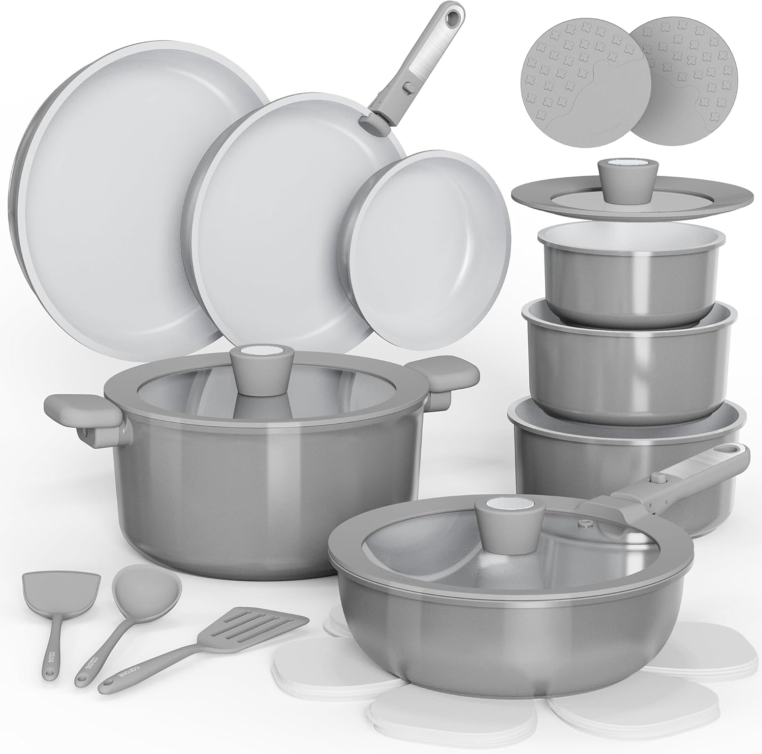 CAROTE 25pcs Ceramic Cookware Set, Pots and Pans Set Non Stick, Induction Kitche...