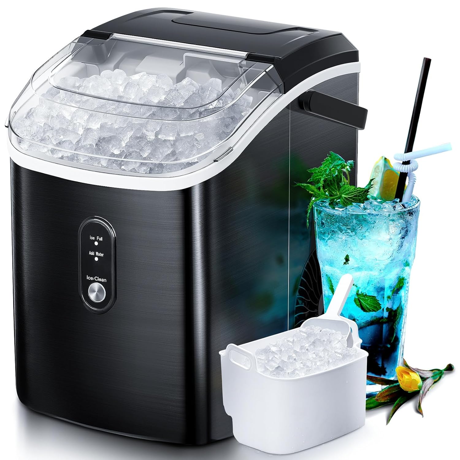 Nugget Countertop Ice Maker with Soft Chewable Pellet Ice, Pebble Portable Ice M...
