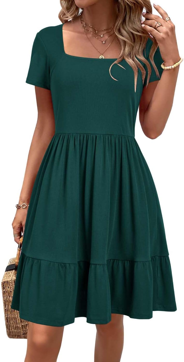Newshows Women 2025 Summer Dress Square Neck Formal Short Sleeve Business Casual...