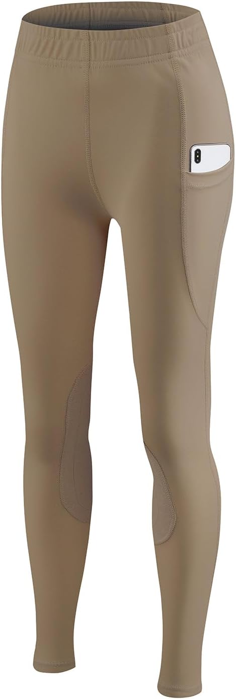 BALEAF Girls Riding Pants Kids Equestrian Breeches Knee-Patch Zip Pocket Horseba...