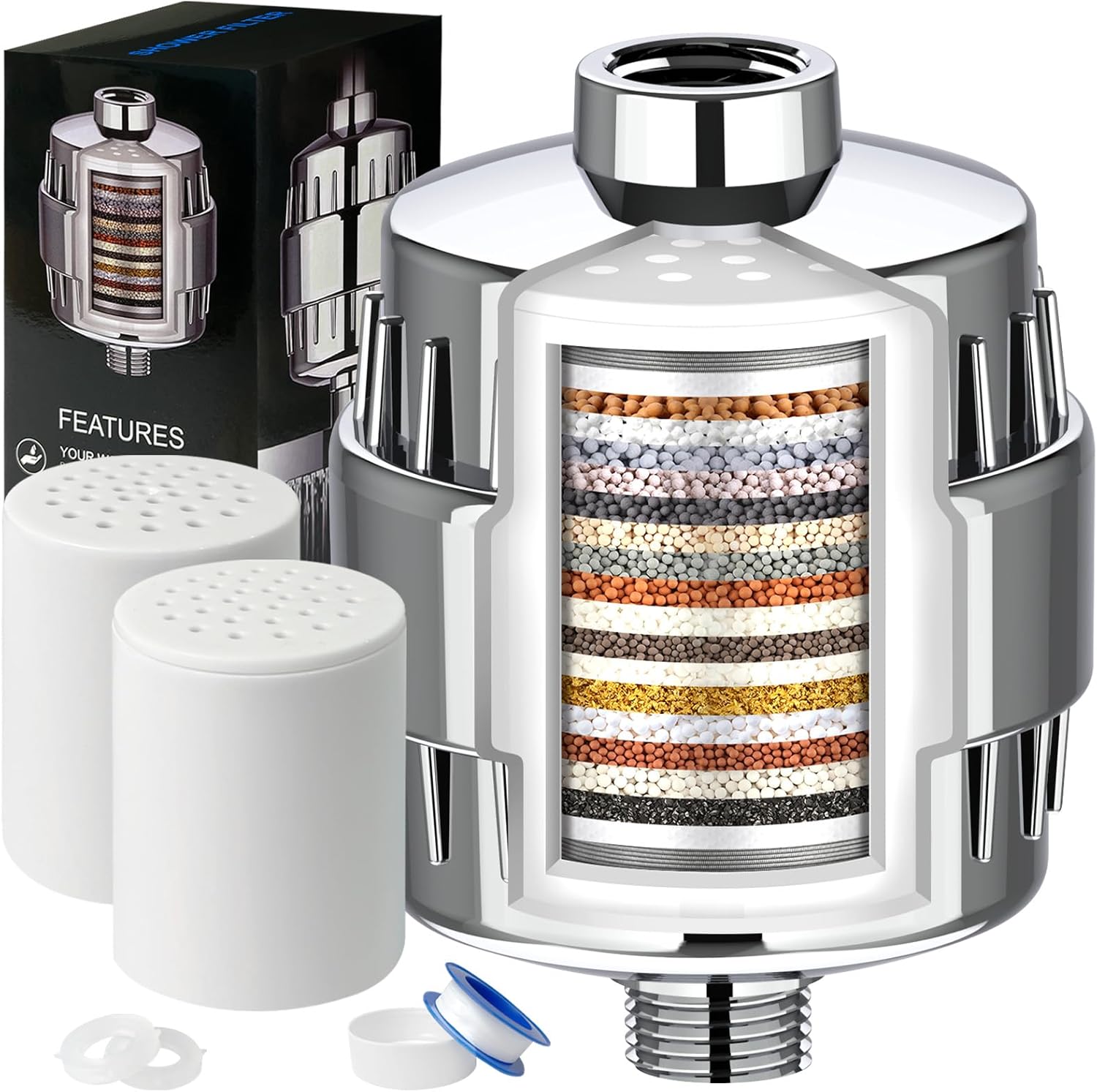 Shower Filter, 20 Stage Shower Head Filter for Hard Water with 2 Cartridges, Hig...