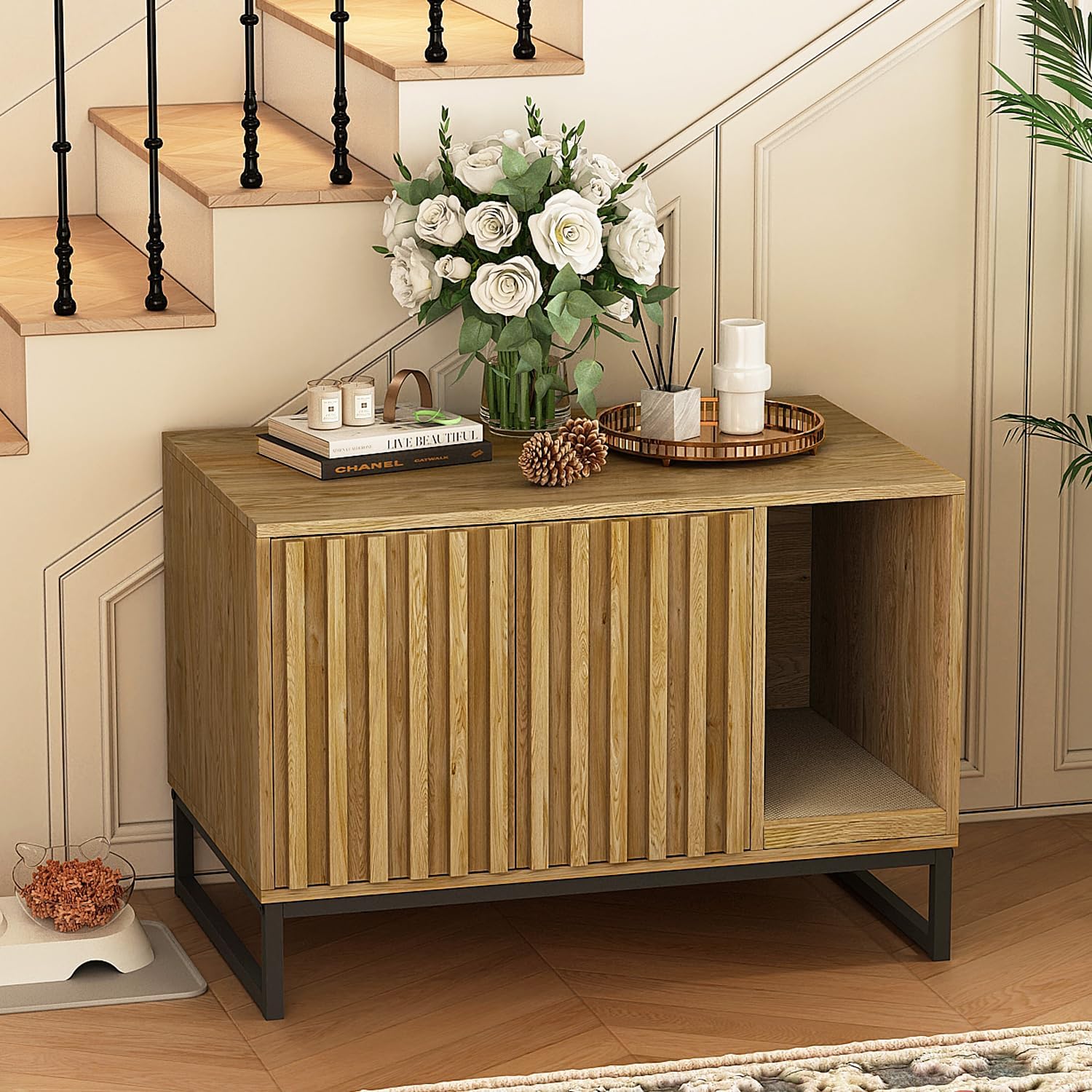 Litter Box Enclosure,Modern Cat Litter Box Enclosure Furniture Hidden Litter Box...