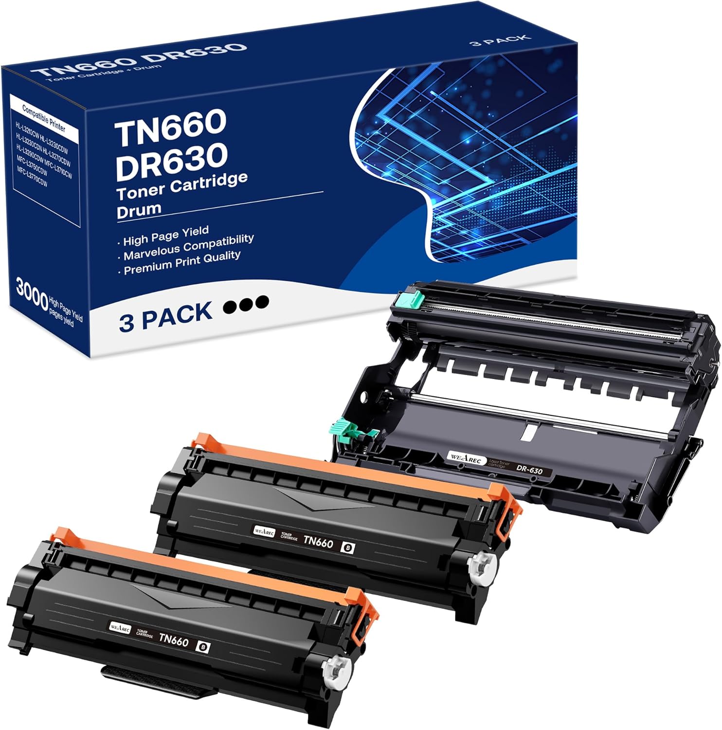 Compatible Toner Cartridge & Drum Unit Replacement for Brother TN660 TN-660 TN63...