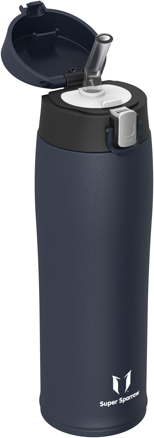 Super Sparrow Water Bottle with Straw - Stainless Steel Travel Mug - 350ml, 500m...