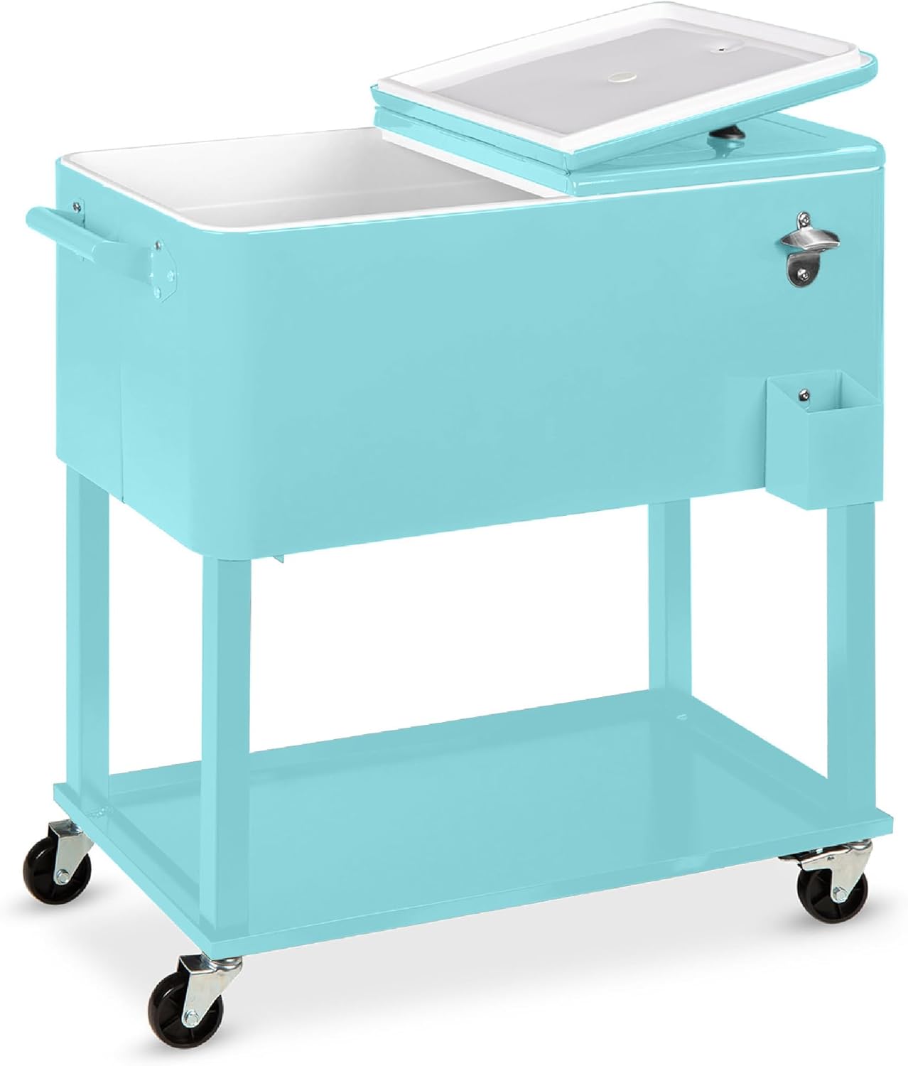 Best Choice Products 80-Quart Outdoor Steel Rolling Cooler Cart w/Ice Chest, Bot...
