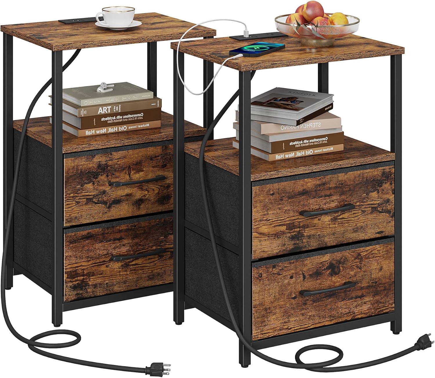 TUTOTAK End Table with Charging Station, Side Table with 2 USB Ports and Outlets...