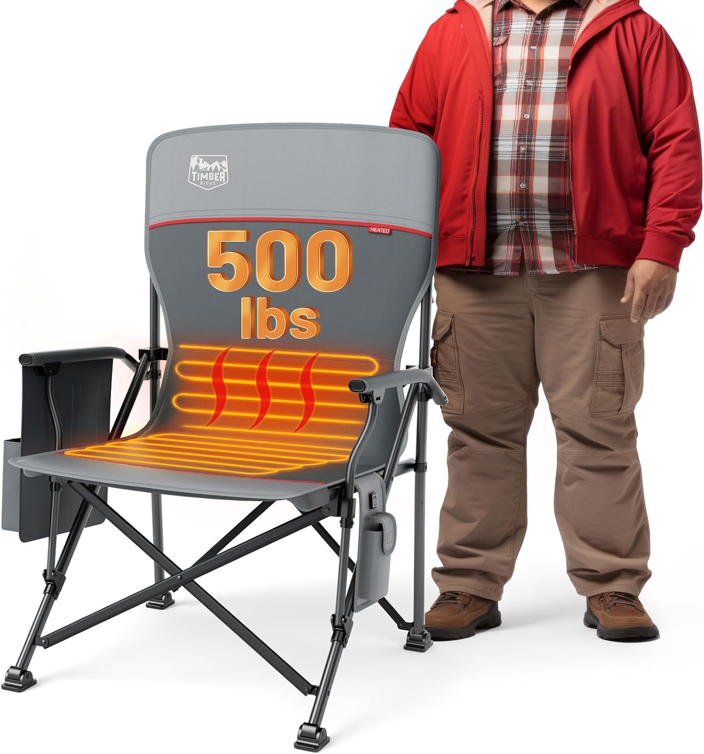 TIMBER RIDGE Oversized Heated Camping Chair for Outdoor Sports, High Back Padded...