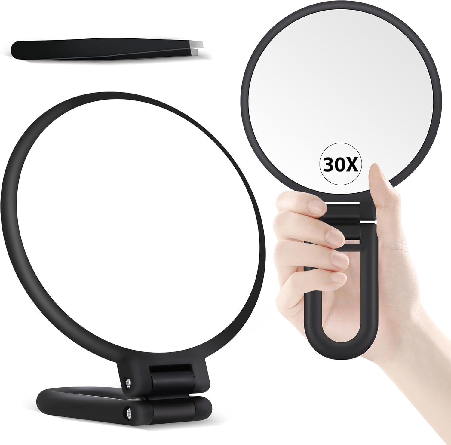MIYADIVA 30X Magnifying Mirror, Hand Mirror with Handle, Double Sided Hand Mirro...