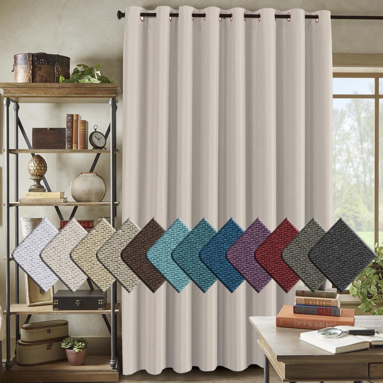 H.VERSAILTEX Room Darkening Linen Curtain for Sliding Door (100"W x 108"L) Extra...