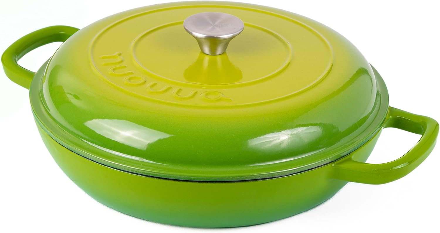 Cast Iron Dutch Oven with Lid – Non Stick Shallow Dutch Oven Pot, Oven Safe up t...