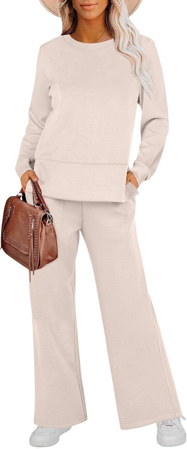ANRABESS Womens 2 Piece Lounge Sets Sweatsuit Travel Outfits Wide Leg Pants Set...