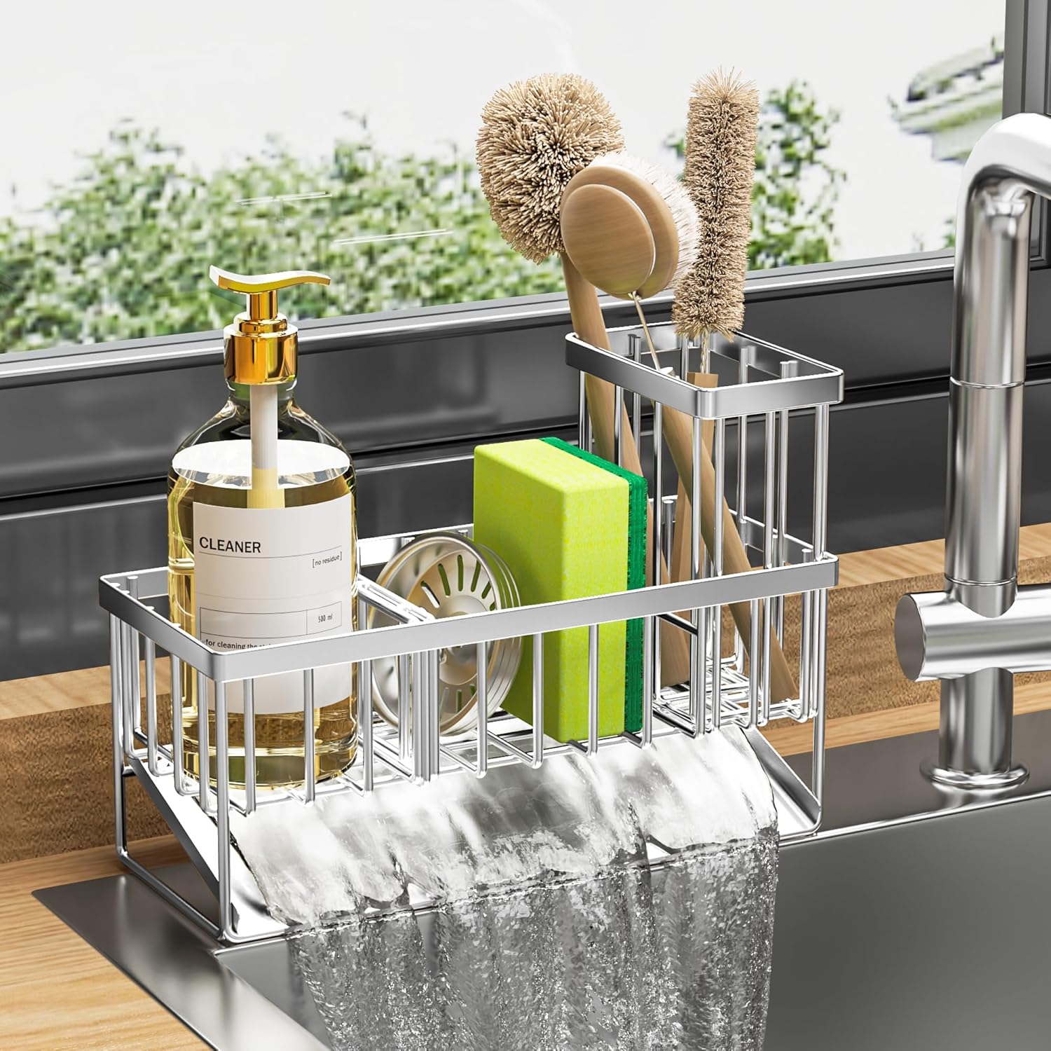 Cisily Sink Caddy Sponge Holder for Kitchen Sink, 304 Stainless Steel Rustproof,...