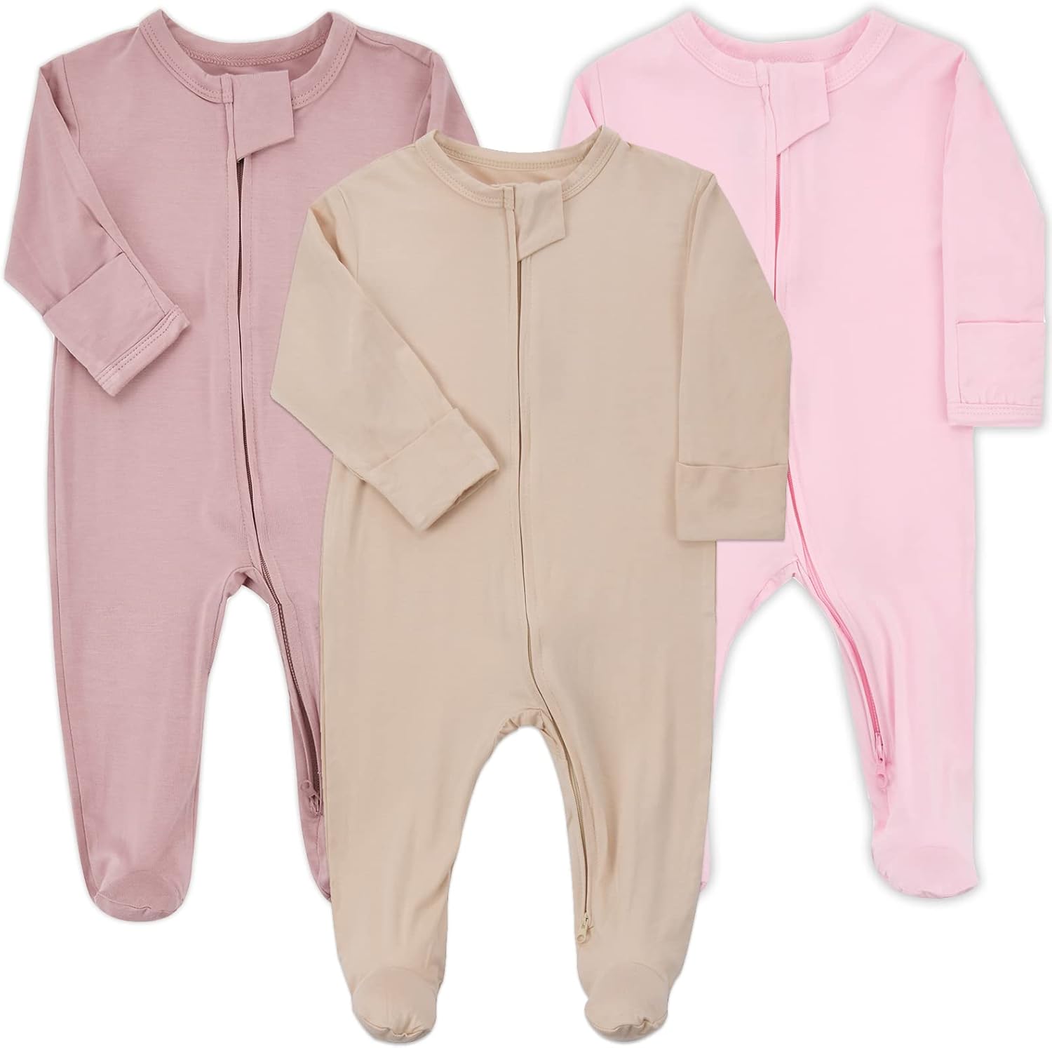 Aablexema Baby Zipper Pajamas Bamboo Rayon, 3pcs Unisex Infant Onesie with Mitte...