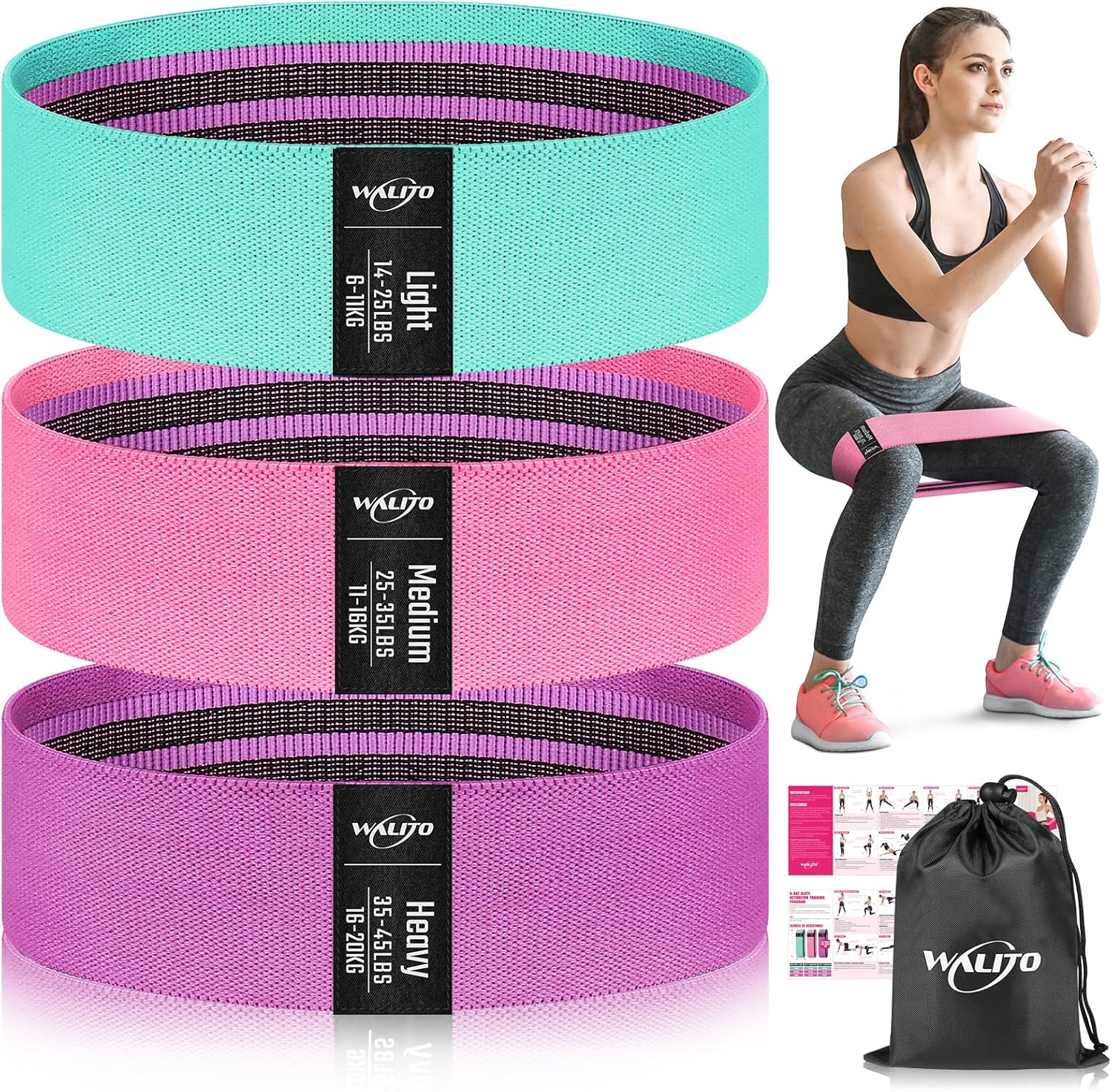 WALITO Resistance Bands for Legs and Butt, Fabric Exercise Loop Bands Yoga, Pila...