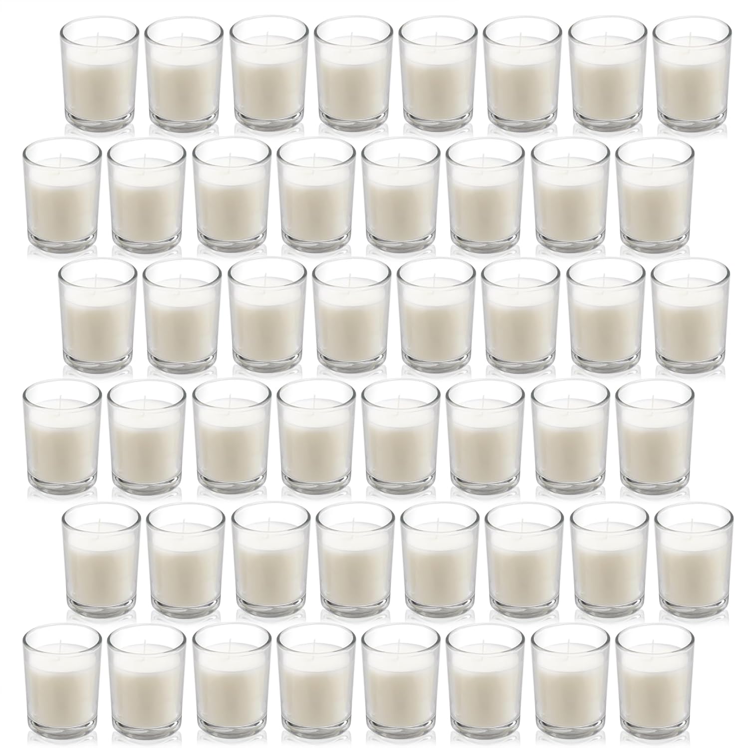 Housecret 48 Pack Warm White Unscented Clear Glass Filled Votive Candles. Hand P...