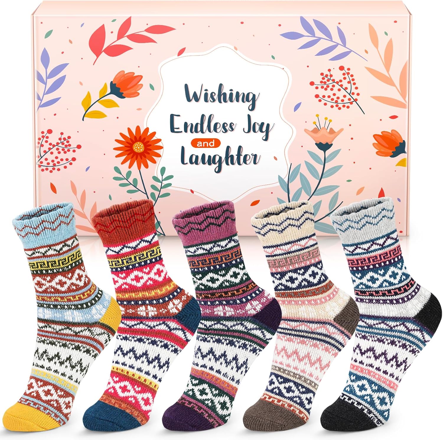 AUGOLA Thermal Winter Womens Socks, 5 Pairs Wool Warm Knitting Ladies Socks, Nor...