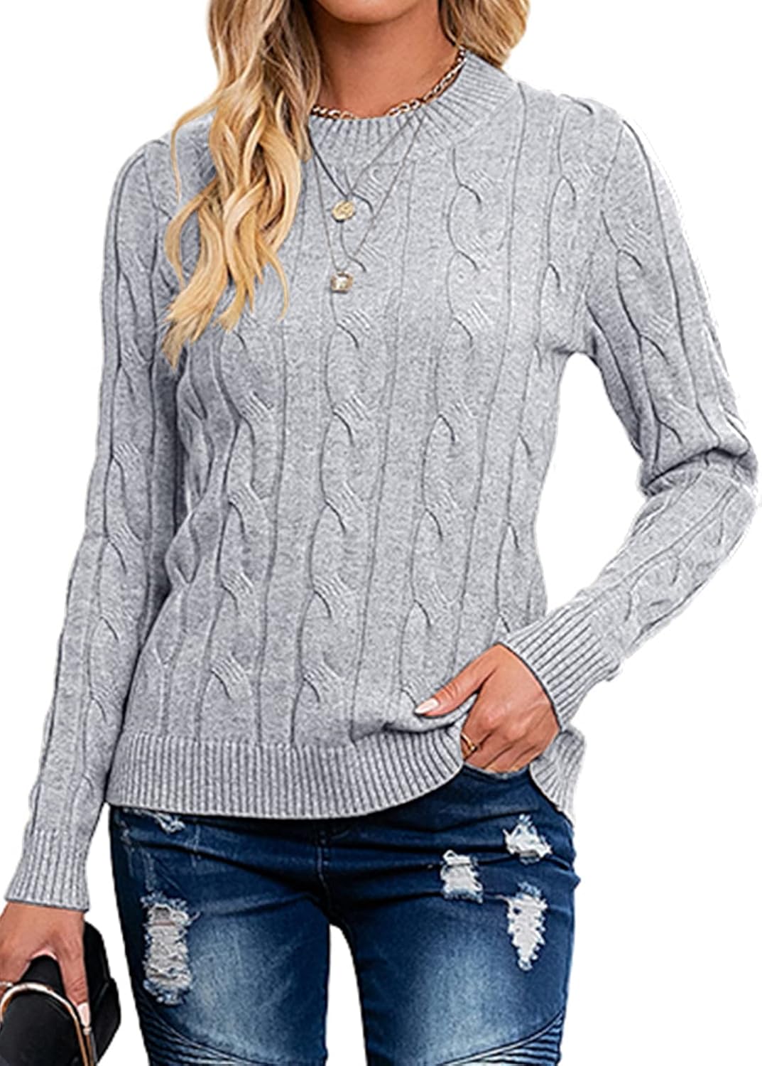 Breampot Women Cable Knit Jumper Casual Basic Long Sleeve Pullover Sweater Tops...