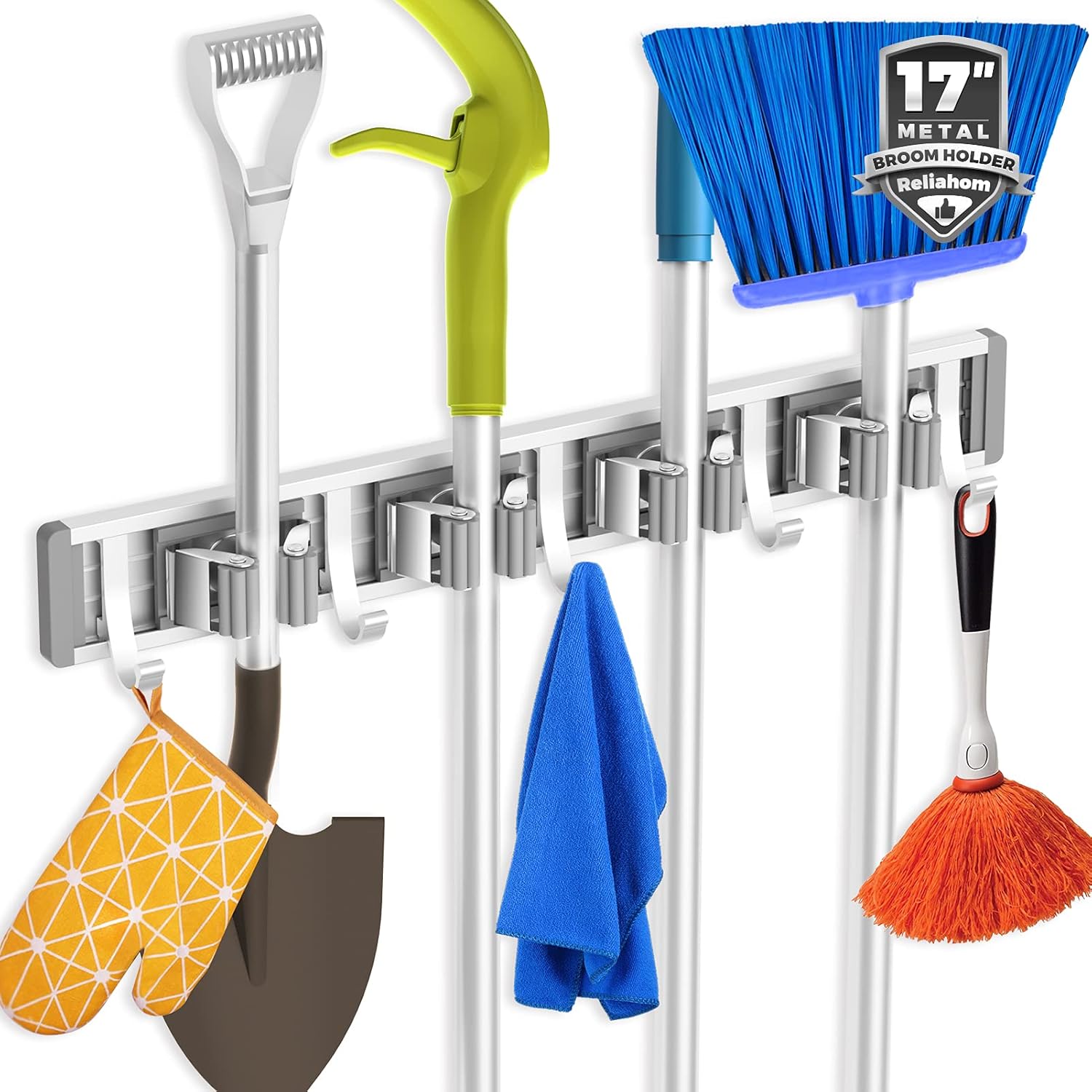 Broom Holder Mop Hanger Wall Mount Metal Organizat...