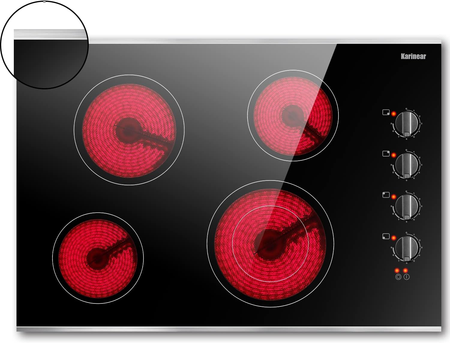 Karinear 30 Inch Electric Cooktop 4 Burners, Knob Control Built-in Ceramic Cookt...