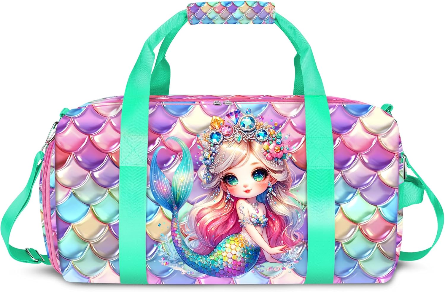 Mermaid Duffle Bag for Girls Overnight Bag Gymnastics Sports Bag for Woman and G...